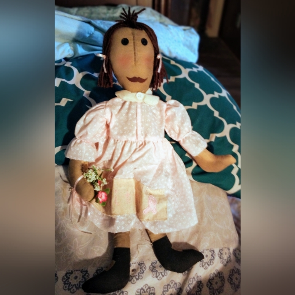 Faith Cancer Awareness Primitive Stuffed Doll      2/24